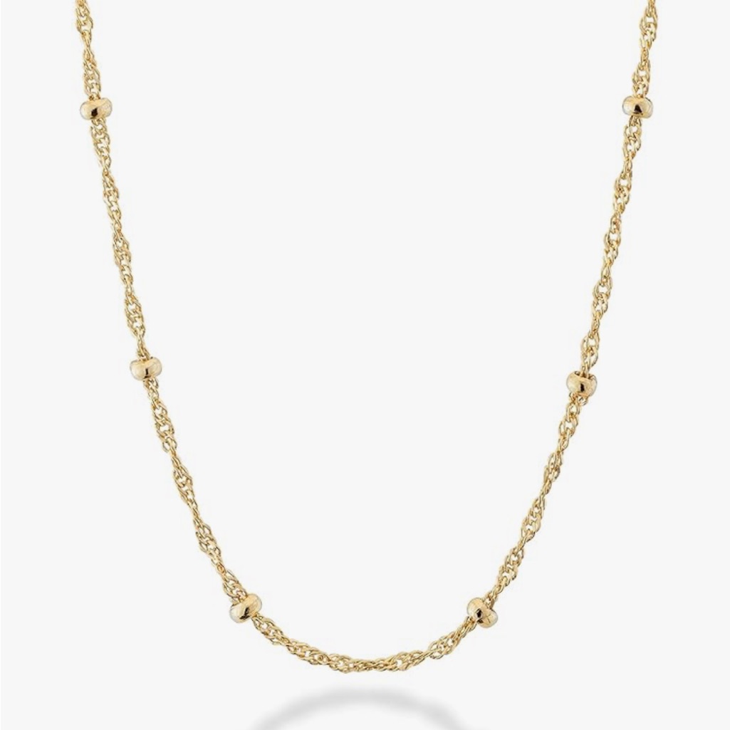Italian 18k Gold - 925 Sterling Silver Singapore Bead Chain Station Necklace